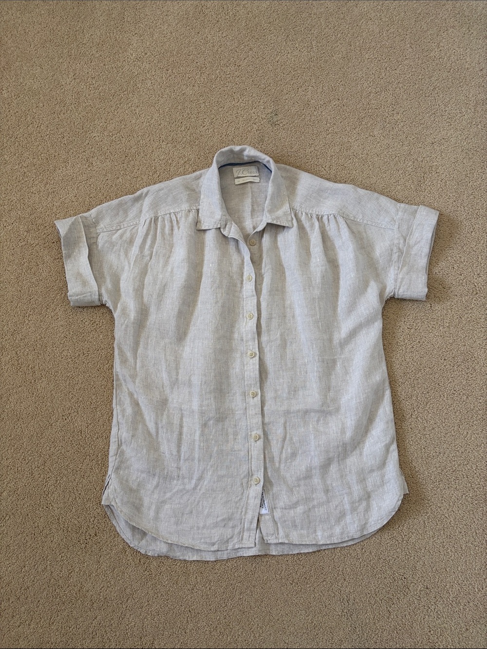 NWOT J. Crew 100% Linen Short Sleeve Button-Down Shirt Beige Sz XS